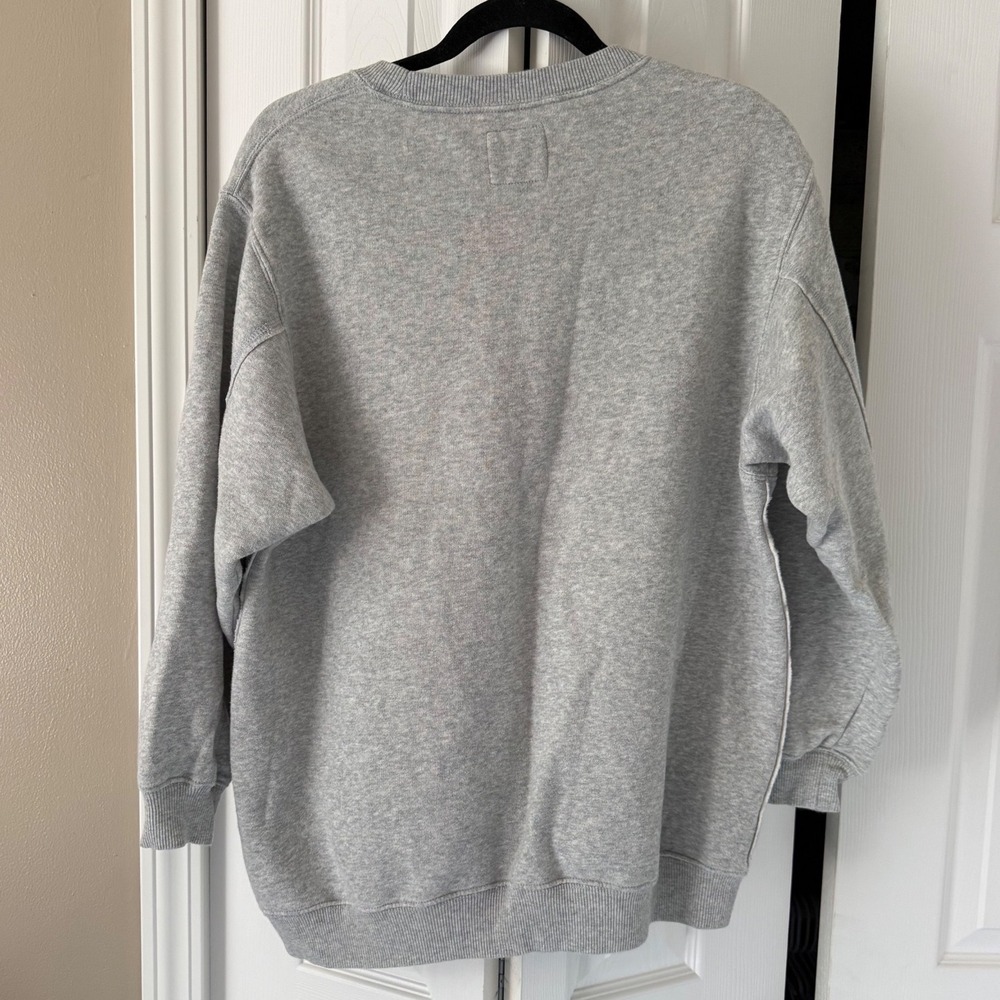 Aerie Gray Oversized Crew Neck Sweatshirt Pocket Fleece Pullover Small - Picture 3 of 5